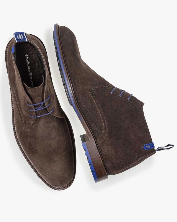 Lace boot suede leather dark brown