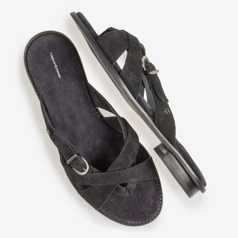 Black suede leather slipper