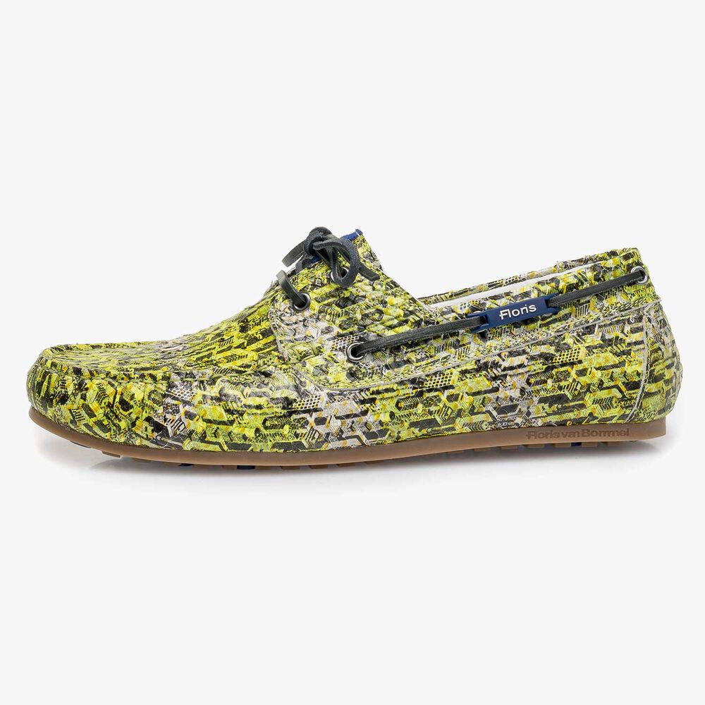 Yellow snake print calf leather sailing shoe