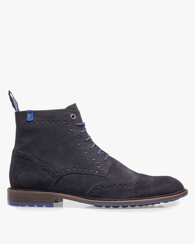Dark blue calf suede lace boot