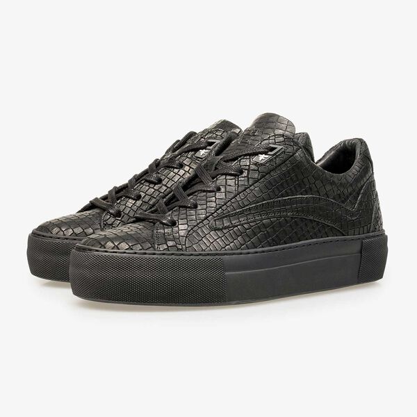 Black leather sneaker with croco print