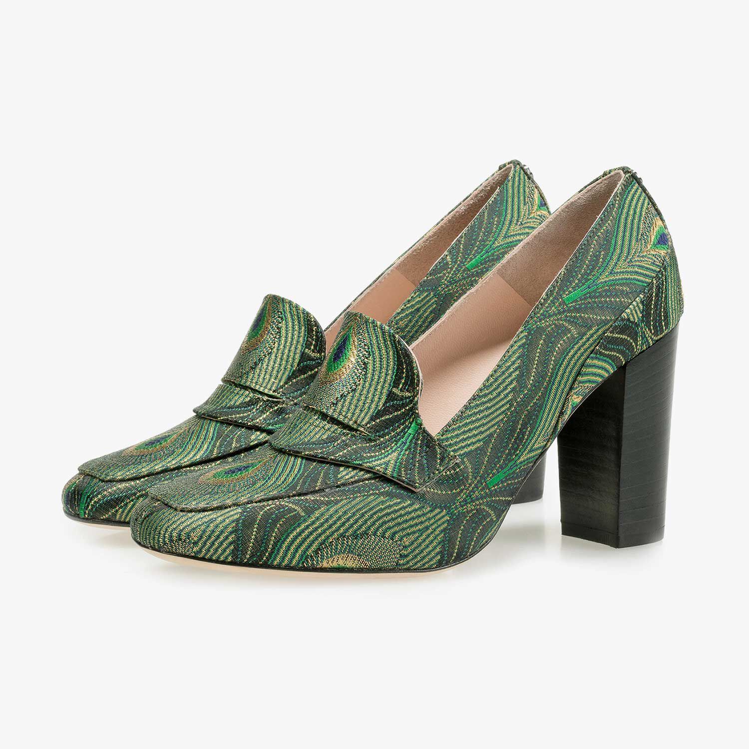 High heels with peacock print green 85505 05 Floris van Bommel
