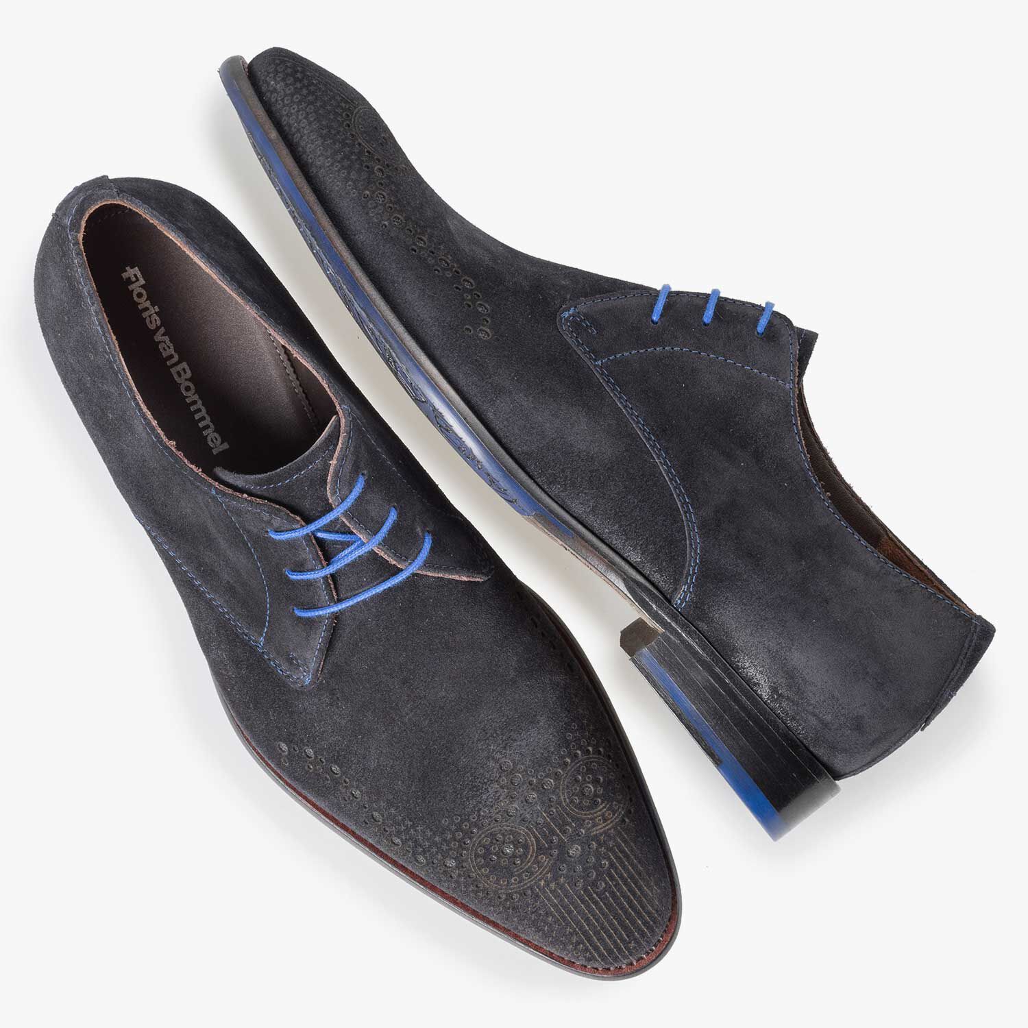Suede leather brogue dark blue 18075 06 Floris van Bommel