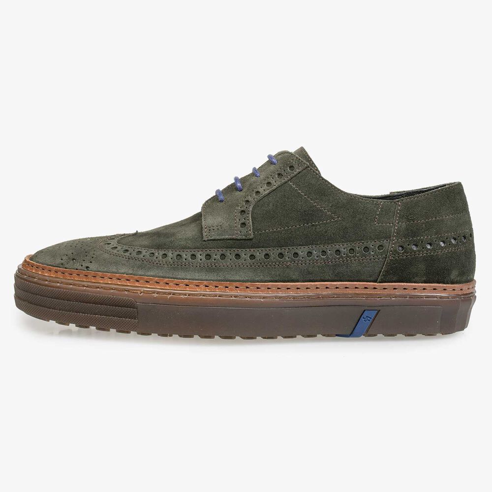 Green suede leather lace shoe