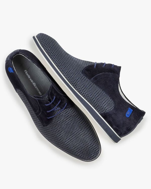 Lace shoe printed suede leather blue