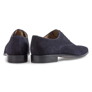 Dark blue calf suede leather lace shoe