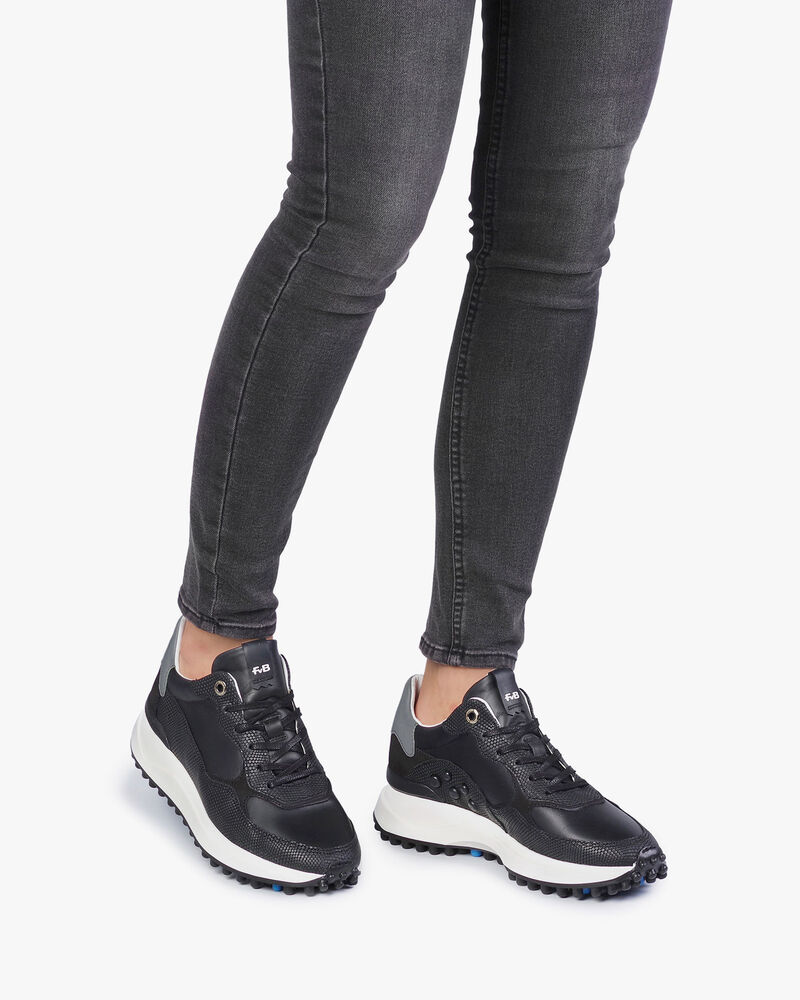 Black leather sneaker with print