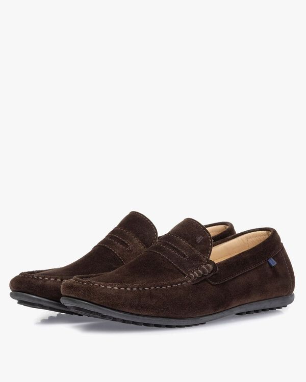 Moccasin suede leather dark brown