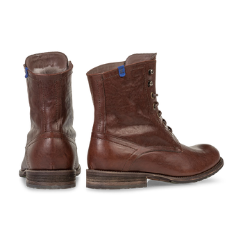 Lambskin lined lace boot cognac