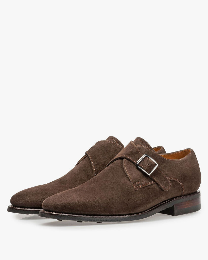 Brown suede leather monk