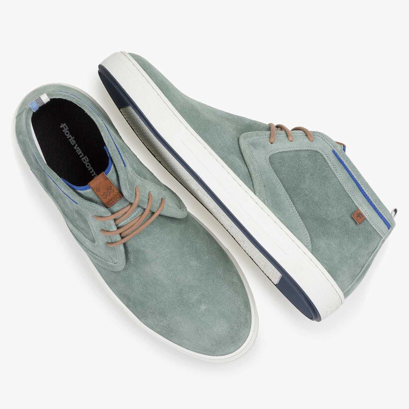 Pale green washed suede leather lace shoe