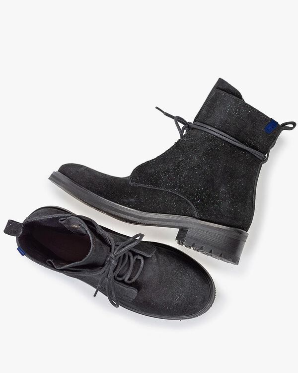 Lace boot black suede leather