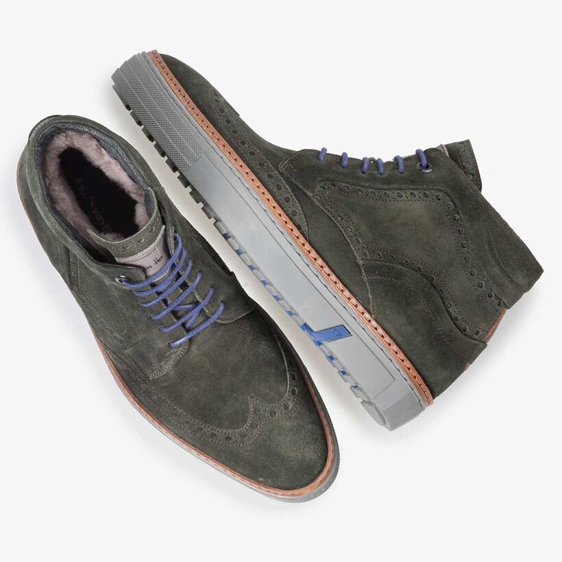 Mid-high olive green brogue sneaker