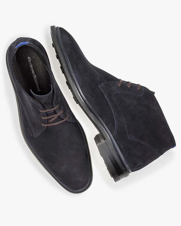 Lace boot suede leather blue