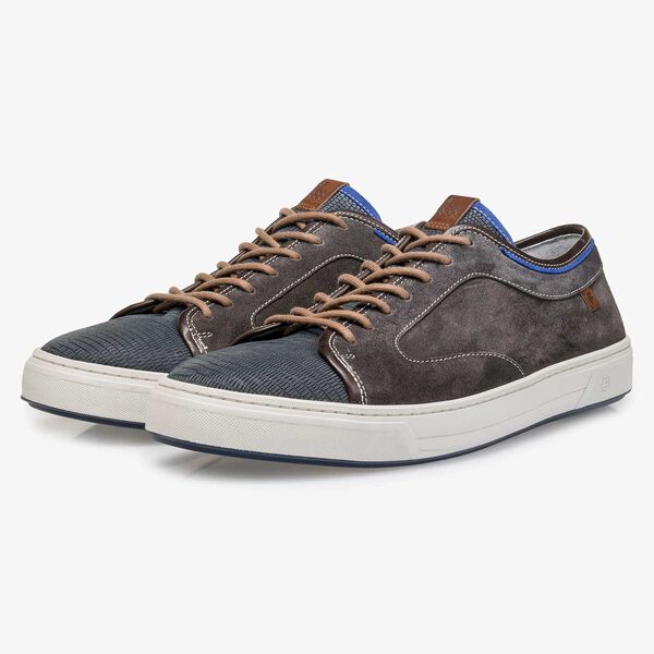 Dark grey & blue lizard print suede leather sneaker