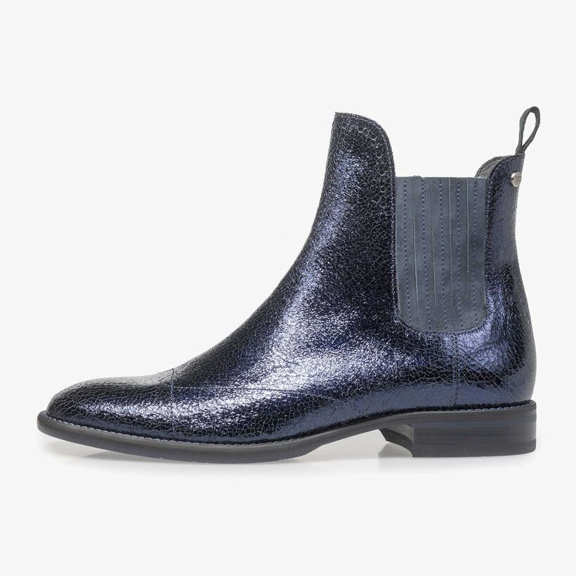Dark blue leather Chelsea boot with metallic print