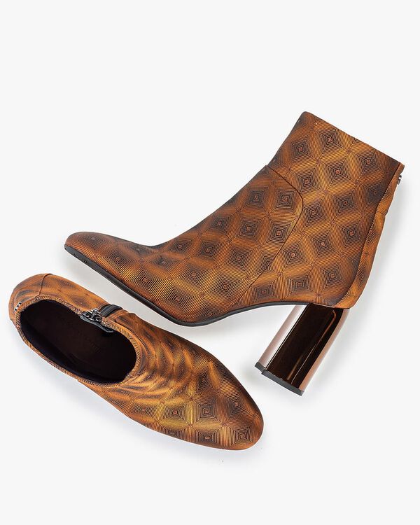 Ankle boot textile with print brown