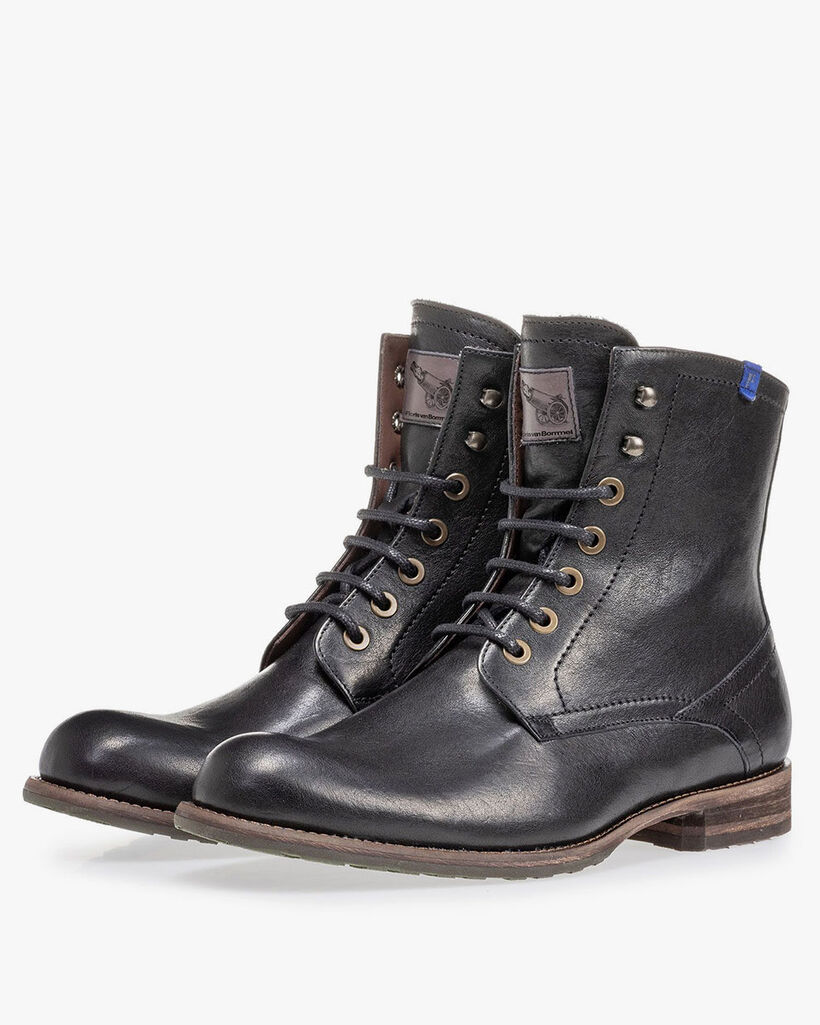 Lambskin lined black lace boot