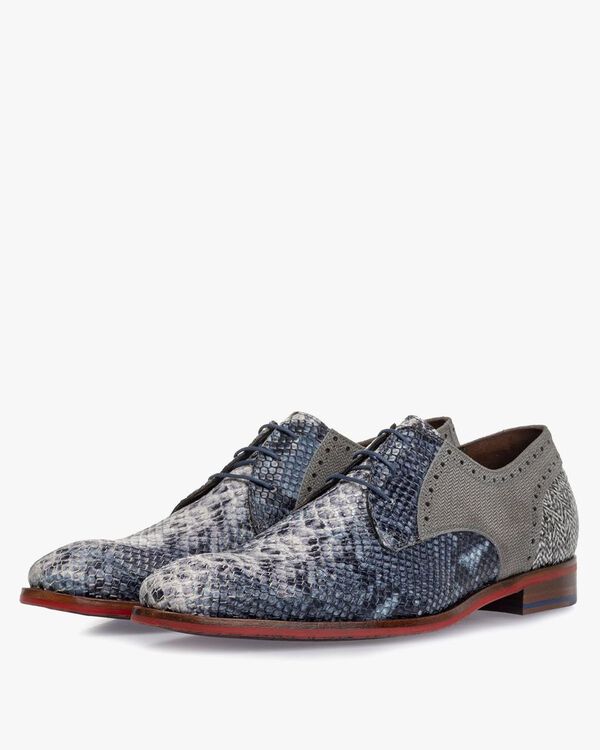 Lace shoe printed leather blue