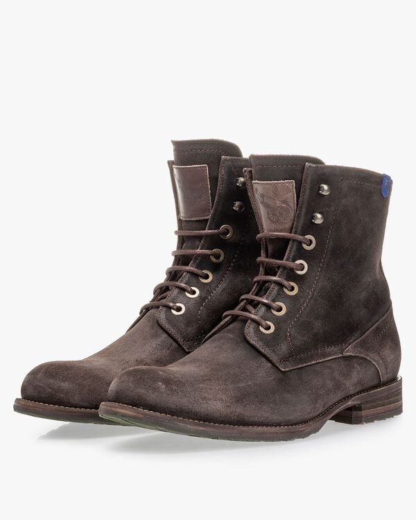 Lined lace boot suede brown