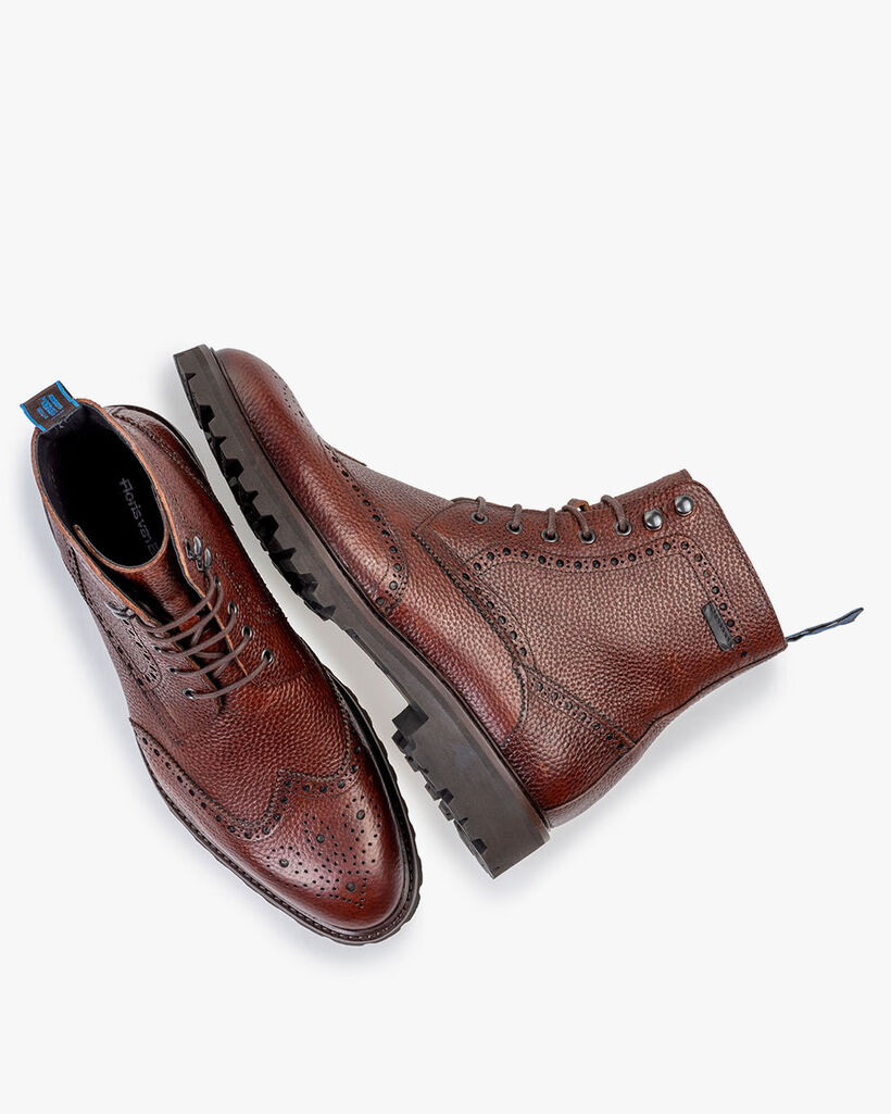 Lace boot printed leather cognac