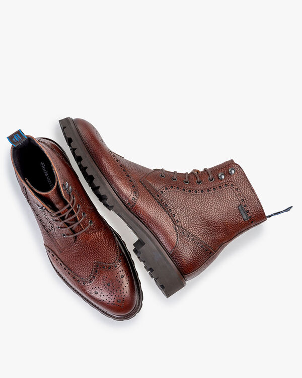 Lace boot printed leather cognac