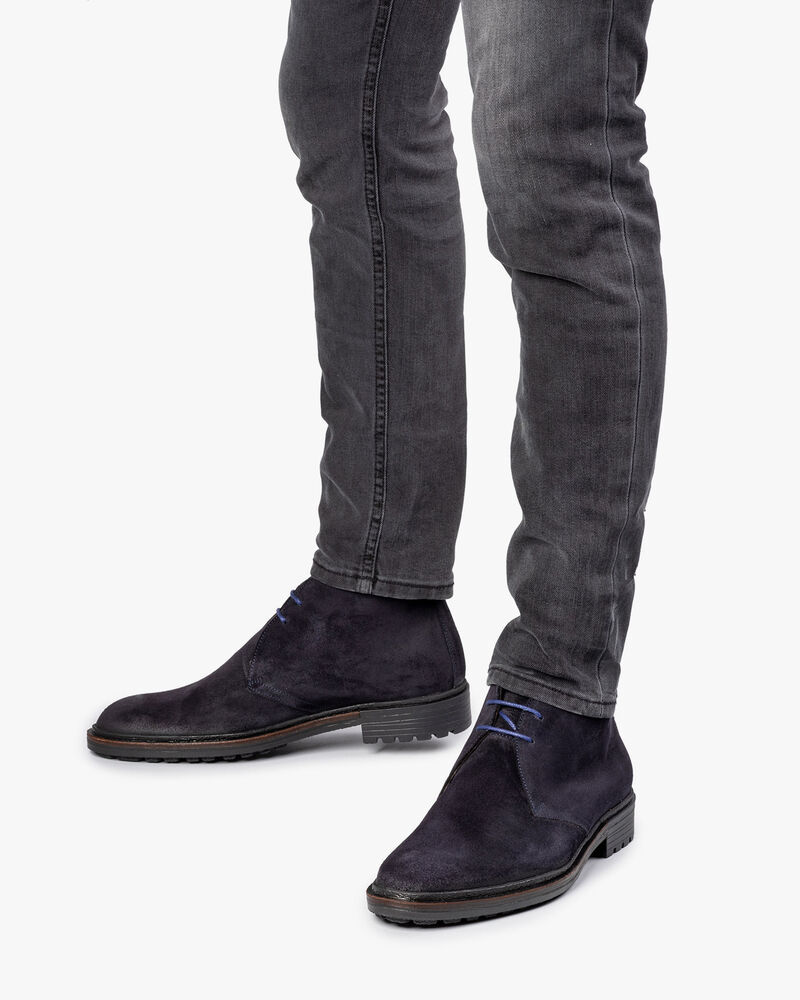 Dark blue suede leather lace boot