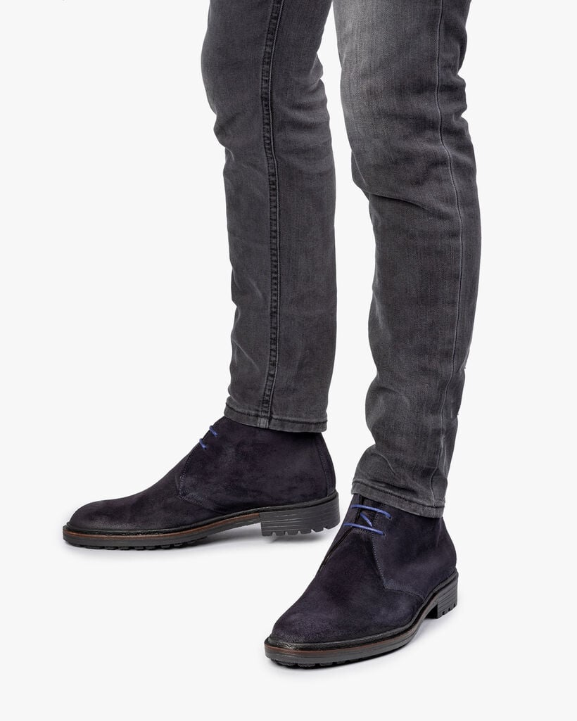 Dark blue suede leather lace boot