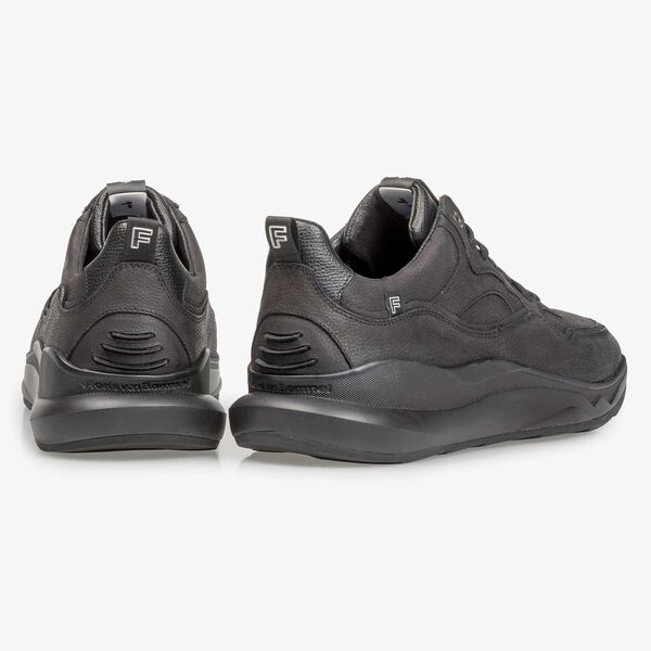 Black nubuck leather sneaker with fine texture