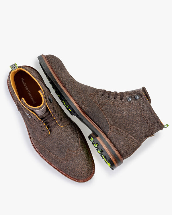 Lace boot printed leather brown