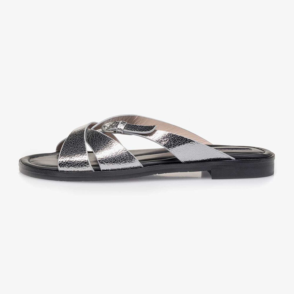 Silver metallic leather slipper with craquelé effect
