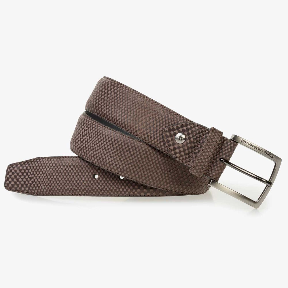 Brown calf suede leather belt with nubuck leather