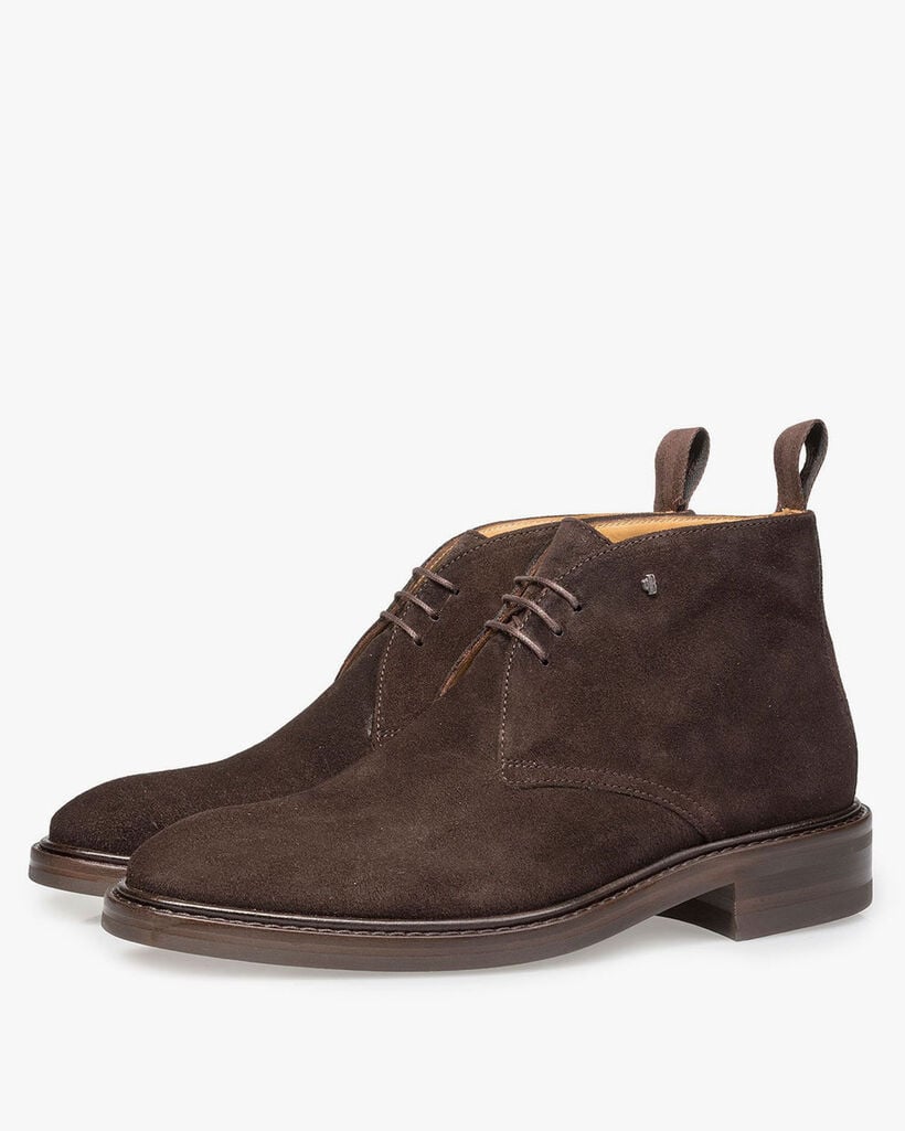 Dark brown suede leather lace boot