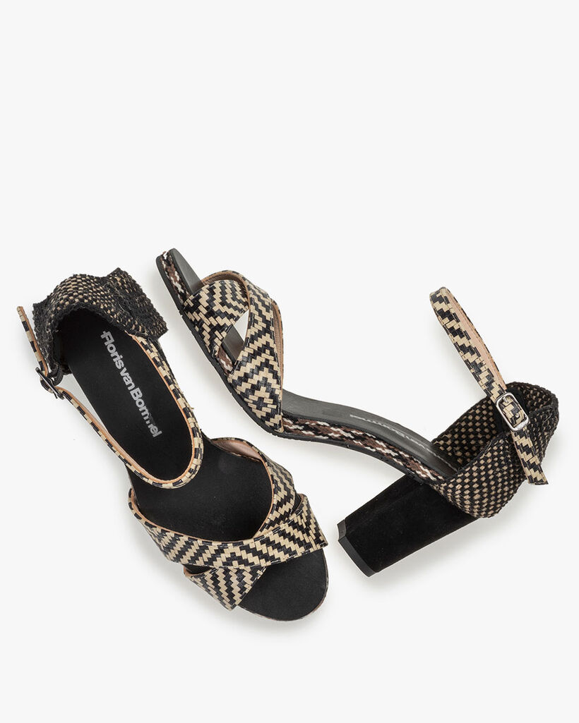 Sandal printed leather black & white