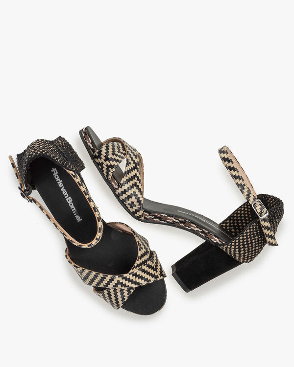 Sandal printed leather black & white