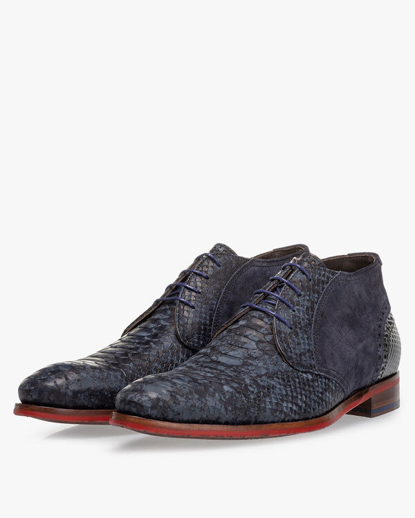 Lace boot nubuck leather dark blue