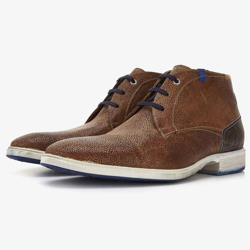 Floris van Bommel cognac leather men's lace-up boot