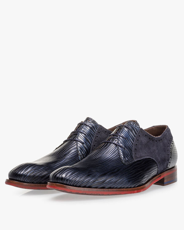 Lace shoe metallic print dark blue