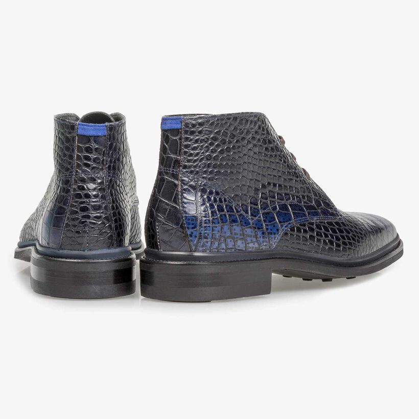 Premium blue croco leather lace shoe