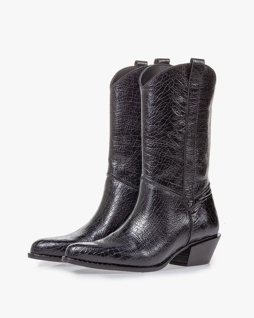 Western boot black leather craquel&eacute;