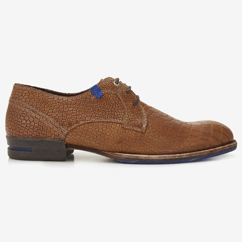 Floris van Bommel cognac crocodile print men's lace-up shoe