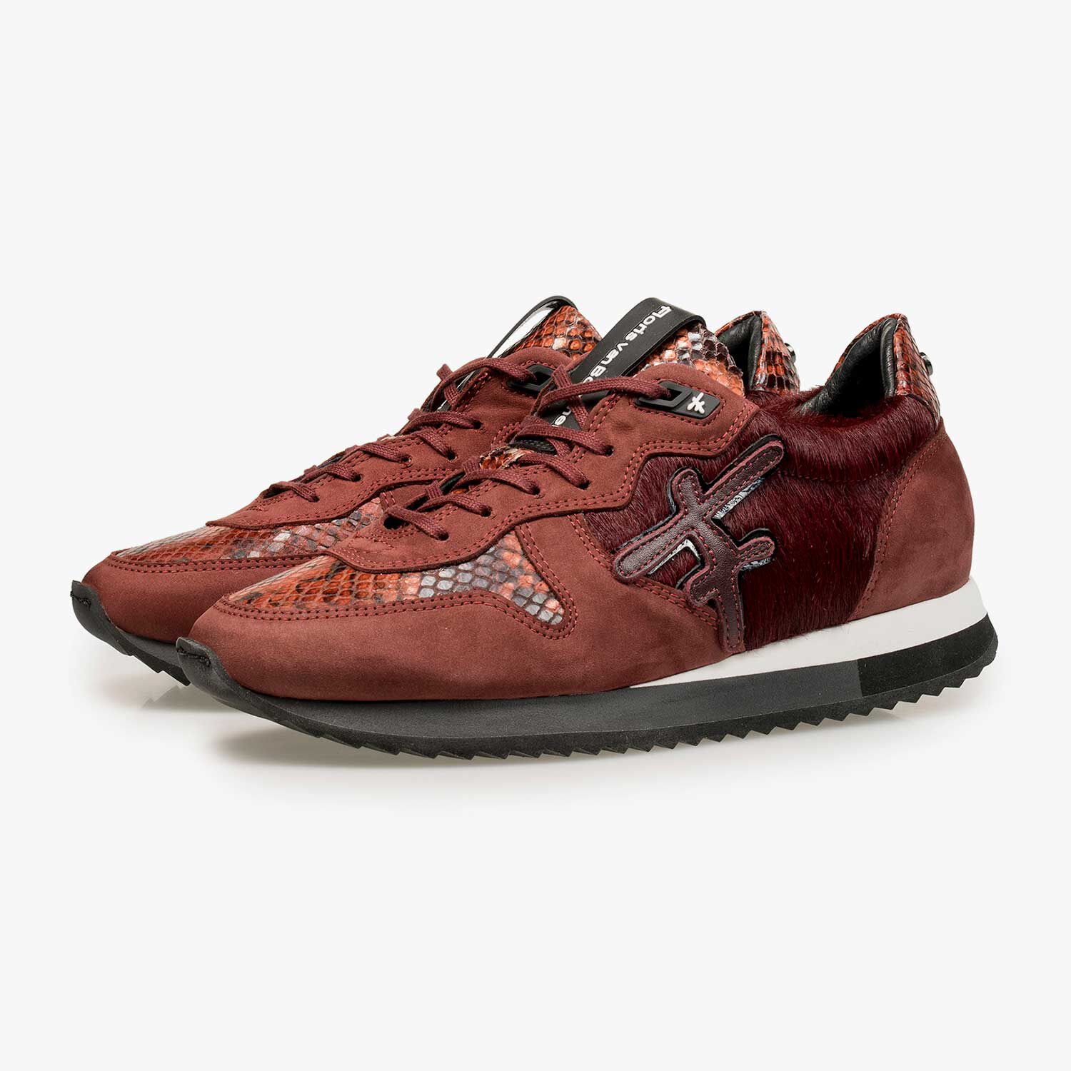 Leather sneaker with pony hair bordeaux red 85256 00 Floris van Bommel