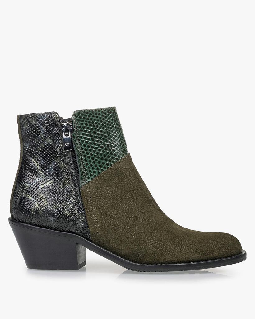 Ankle boot printed suede green