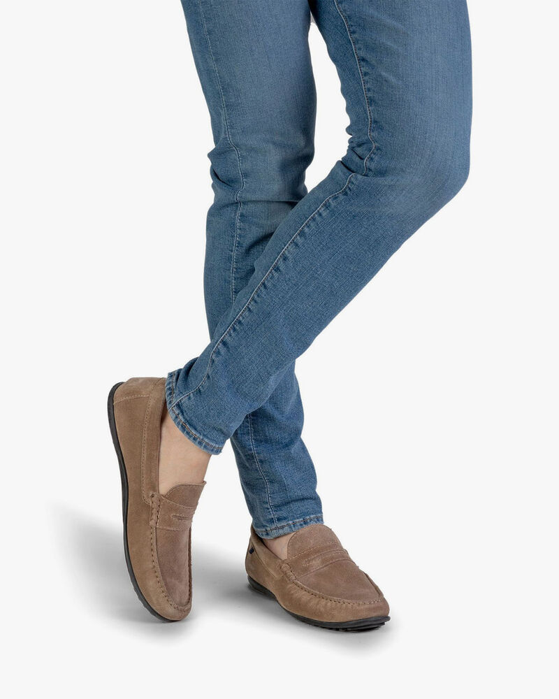 Moccasin suede leather sand-coloured