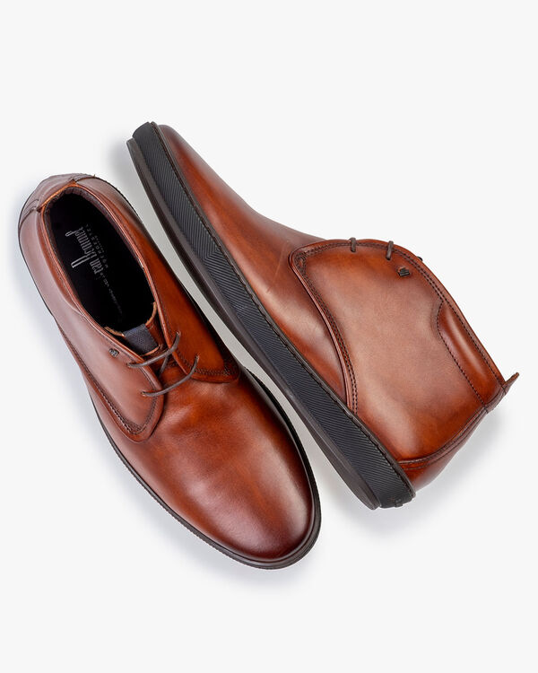 Lace boot calf leather dark cognac