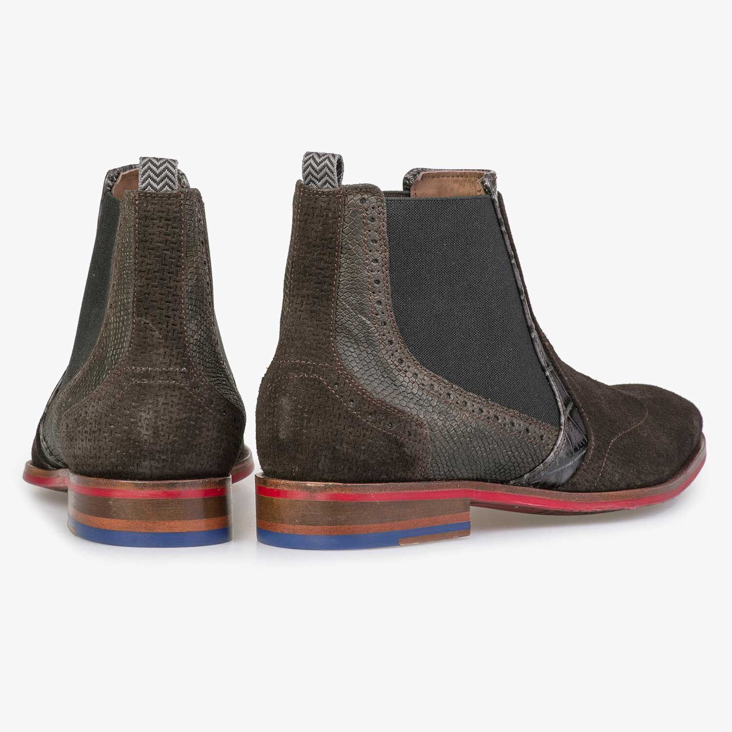 Suede leather Chelsea boot with structural pattern brown 20055 07 Floris van Bommel