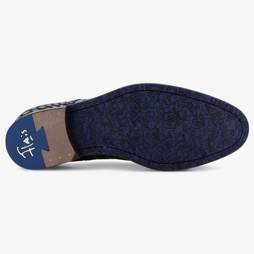 Harnas Los Vernauwd Black/blue men's lace shoe with crocodile print 14411/01 Floris van Bommel