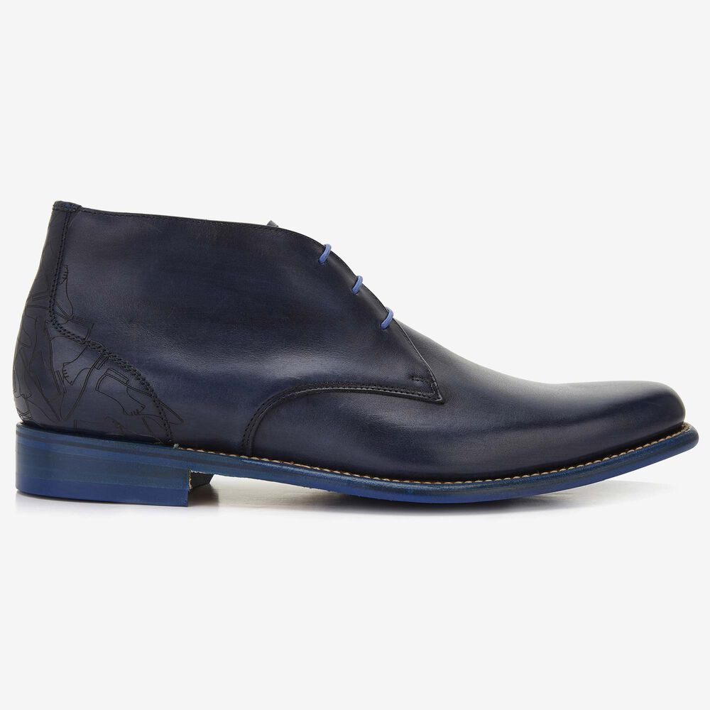 Floris van Bommel dark blue leather men's lace-up boot