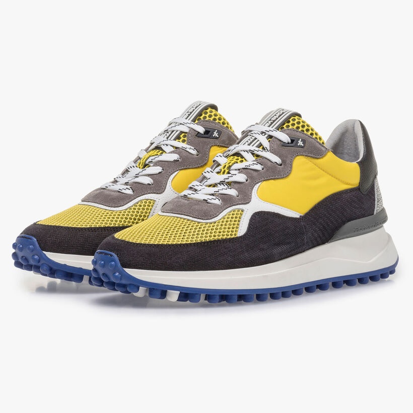 Multi-colour suede leather sneaker with yellow details