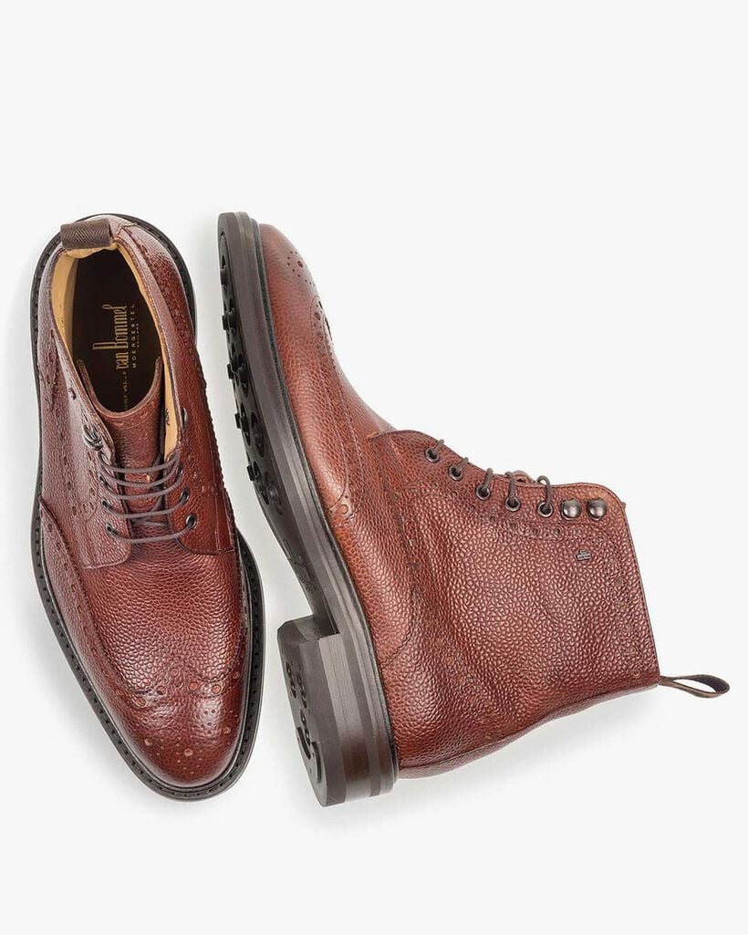 Boot printed leather cognac